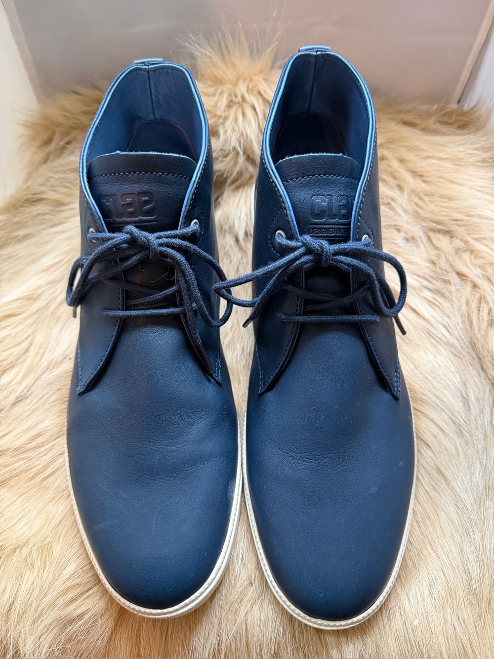 Men's Clae Strayhorn Navy Leather Lace-Up Chukka Casual Boots Sz 13
